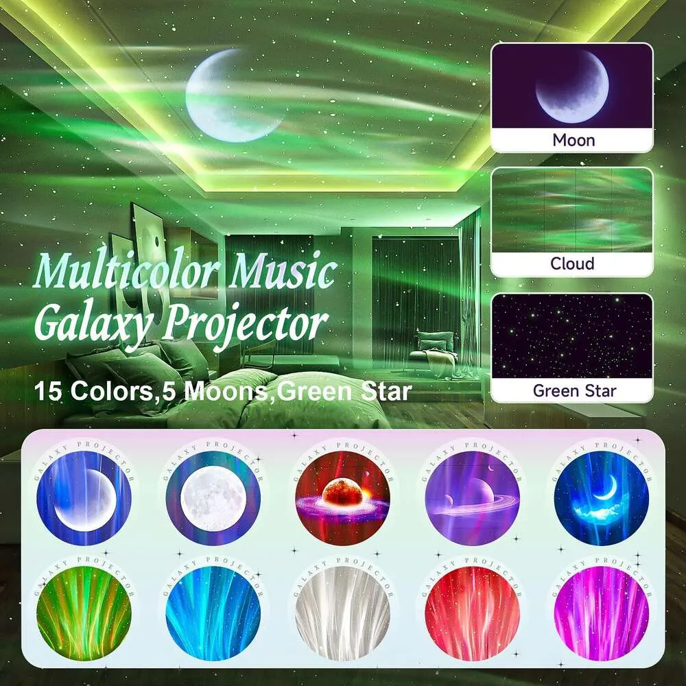 15 couleurs + étoile Aurora Projection Bluetooth en haut-parleur et bruit blanc étoile Galaxy Light