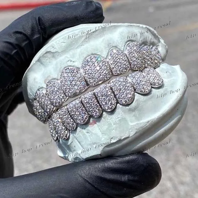 Dentes personalizados grillz 925 prata 14k 18k diamante/moissanita grades dentals conjunto gelado grillz hip hop bling grills dentes grillz