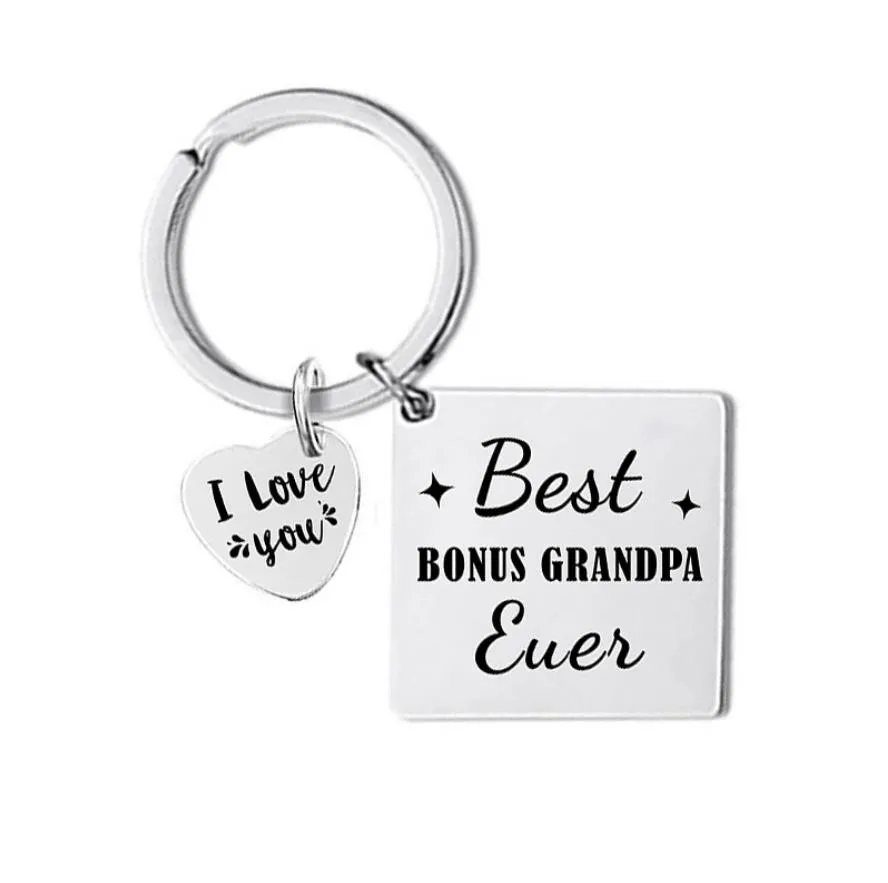 Acier inoxydable Custom papa maman grand-père fils carré Keychain Blanks Wholesale Laser Imprimée en métal Gravable Habillement de clés mental chaîne mentale