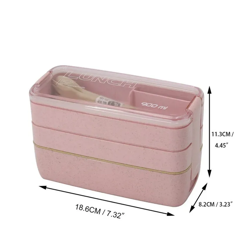 600ml Soup Box 900ml 3 Layers Lunch Box Bento Food Container Eco-Friendly Wheat Straw Material Microwavable Dinnerware Lunchbox