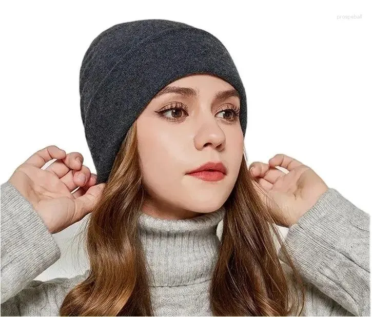 Berets Merino Wool Beanie Hats Winter Unisex Knitted Cuffed Beanies Skull Cap Soft Warm Hat For Women Men Fashion