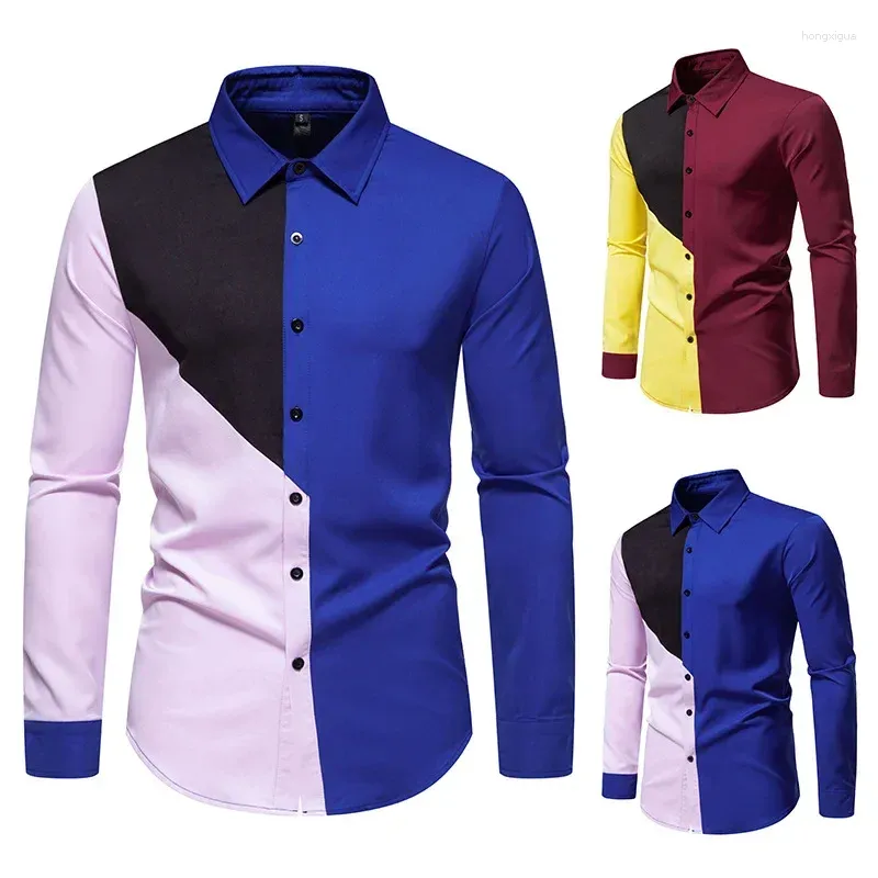 Casual shirts voor heren 2024 Polo kraag gekleurd shirt met lange mouwen Slim passende niet -ijzeren kleding