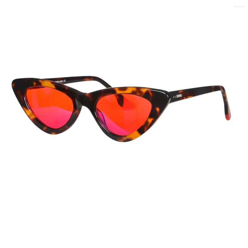 Óculos de sol Quadrões Shinu Sleep Sleep Better Vintage Cat Eye Glasses Women Women Acetato Red Orange Lens Clear Lens Blue Lock para Y2K óculos