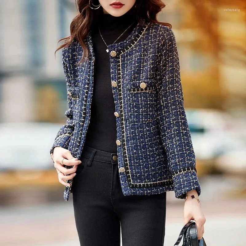Elegant Tweed Jacket Women - Vintage Style, Metal Accents