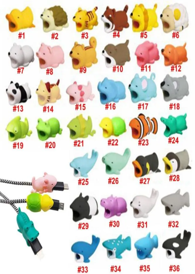 Silicone Mignon Cartoon Animals Bite Cable Protector Cover Organizer Winder Gestion pour le téléphone portable Charge Data Ligne Earpho3908534