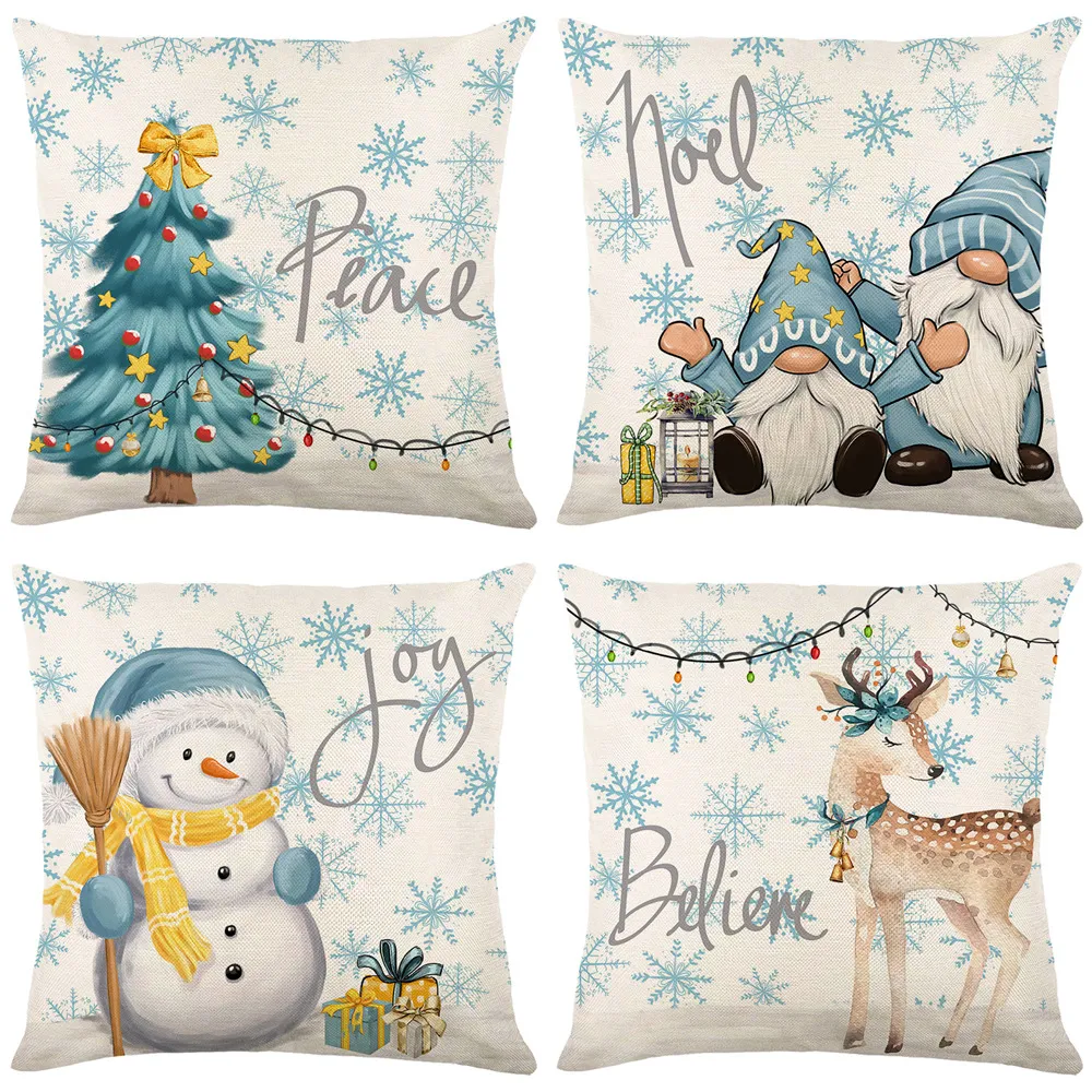 Зимний снеговик радость снежинка Рождественский синий бросок подушки подушки 18 х 18 дюймов дерево зимний праздник подушка