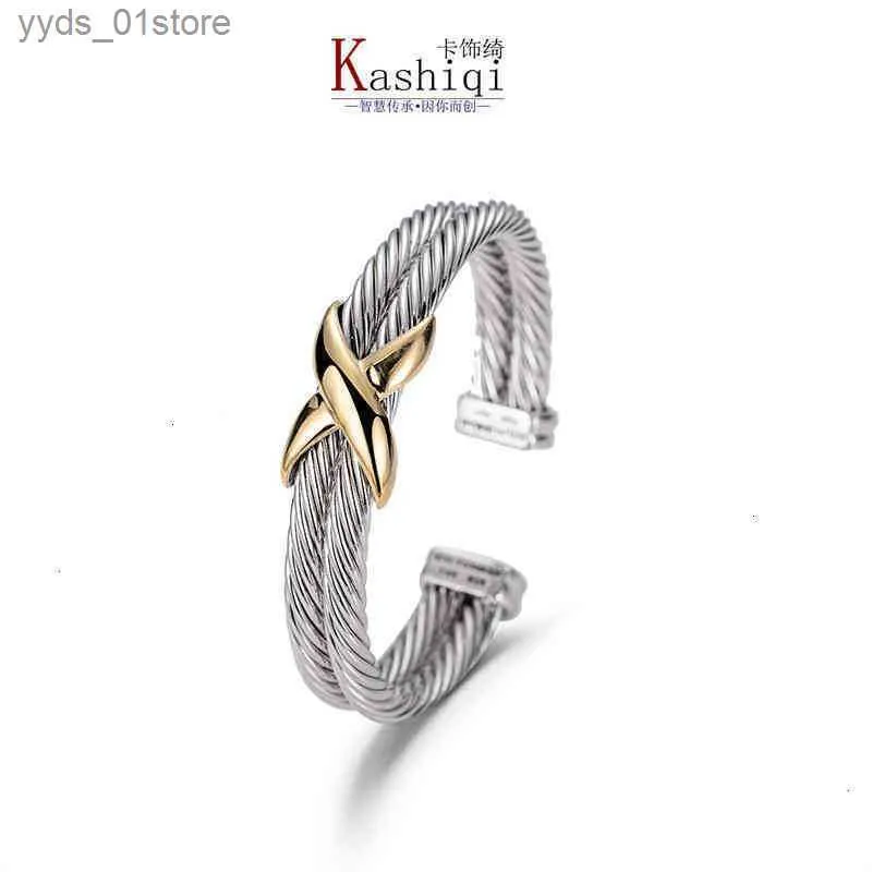 Braccialetti Charm 18k Gold Gold Bangole Platinum Doppia tendenza a doppia tendenza intrecciata filo colorato a croce x croce anello di apertura di gioielli L46 L46