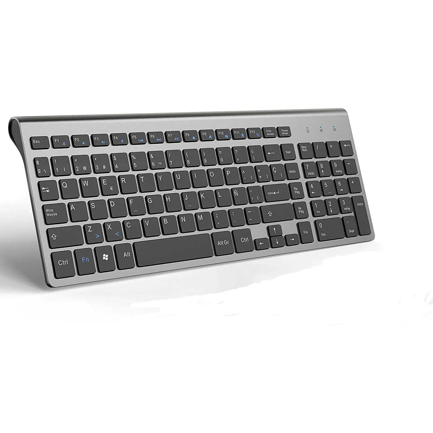 CPU: s trådlösa tangentbord, 2,4 g smal och kompakt, med numeriska tangenter, spansk layout, lämplig för i/, bok, bärbar dator (svart och grå)