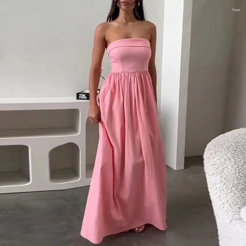 Casual Dresses 2024 Summer Off Shoulder Hem Boho Long Dress Women Sexig Axless Hollow Party Spring Backless Zipper Solid Maxi