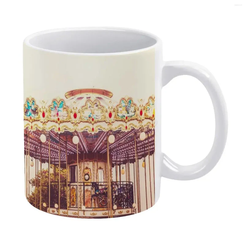 Canecas Carrossel Caneca Branca Coffee 330ml Cerâmica Casa de chá de leite e presente de viagem para amigos Paris Merry Go Round Fu