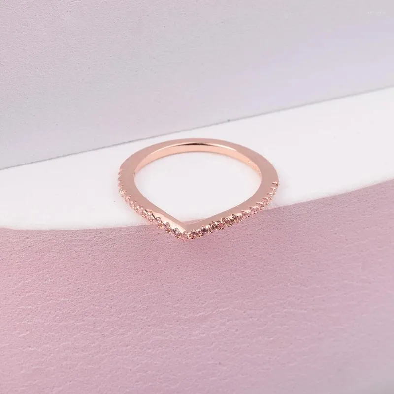 Pierścienie klastra CKK Timeless życzenie błyszczące różowy pierścień dla kobiet 925 srebrny srebrny oryginalny biżuteria Anillos Małer Bague Plata Anel