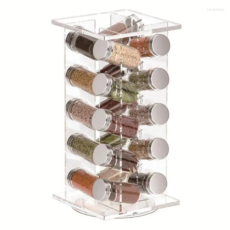 Kitchen Storage Rotating Acrylic Spice Rack Organizer For Cabinet 20 Jar Countertop Tower Seasoning Shelf Bottle Stand