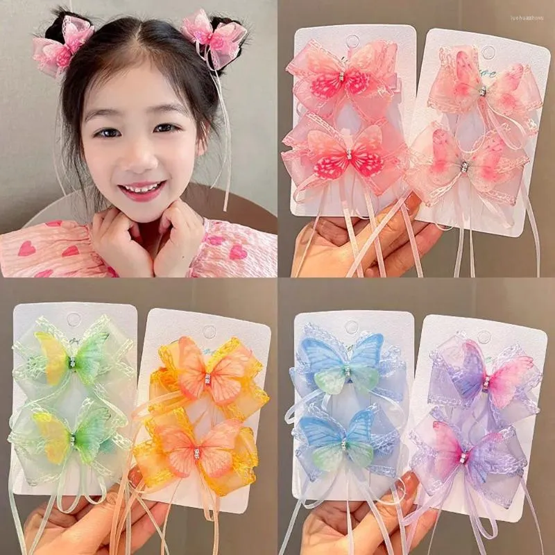 Haaraccessoires 2 stks/set legering vlinderclip zoete doek boog meisje haarspeld tassel hanfu ornament kinderen barettes dagelijks leven