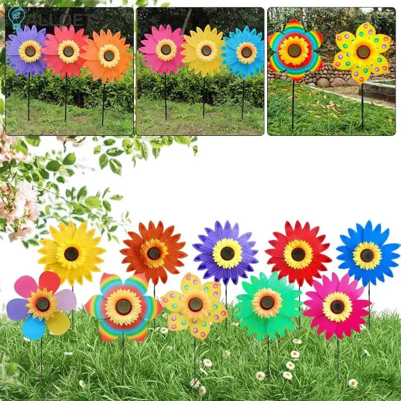 Bahçe Dekorasyonları 36cm Plastik Ayçiçeği Dönen Renkli Yel değirmeni Kazık Dış Çim Partisi Yard Dekorasyon Çocuk Oyuncakları