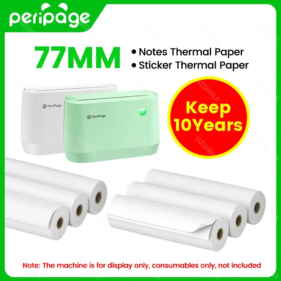 Paper PeriPage 77mm Official Thermal White Paper Color Sticker Blank Label Notes Paper Rolls for A3 A9 A9Max Printer BPA Free