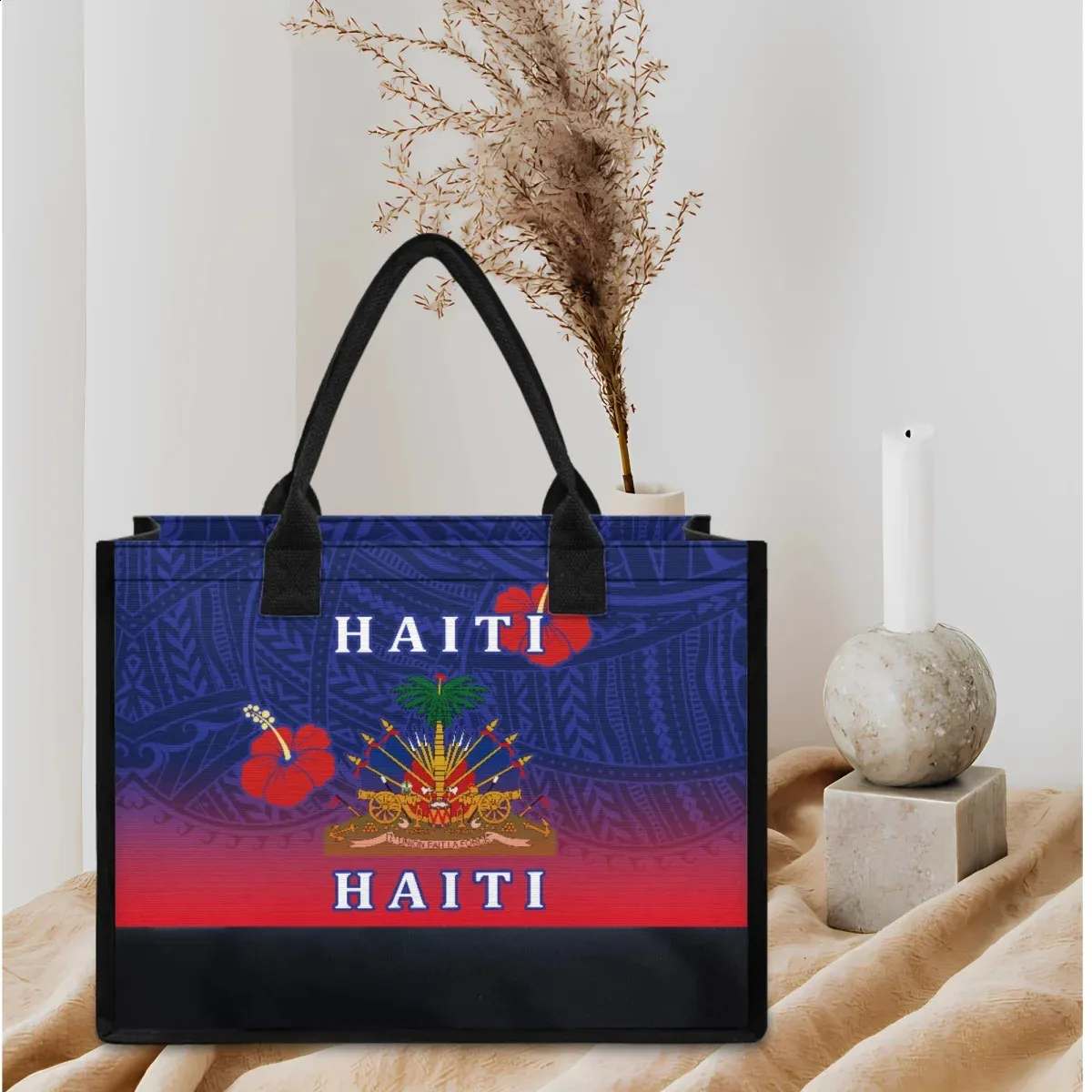 Haiti Polynesia Creative Designer Portable Tygväska stor kapacitet bröllopsfest casual axel duk shopping handväskor 240328