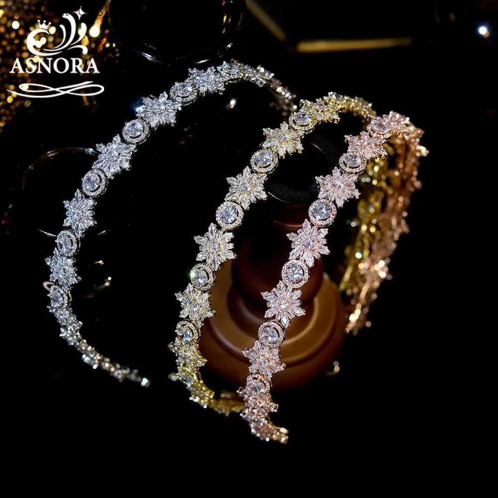 Wedding Hair Jewelry luksus biżuterię małże nosowe akcesoria sześcienne cyrkonowe opaska na głowę tiara koronę Asnora cZ Wedding Akcesoria paski do włosów dla kobiet l46