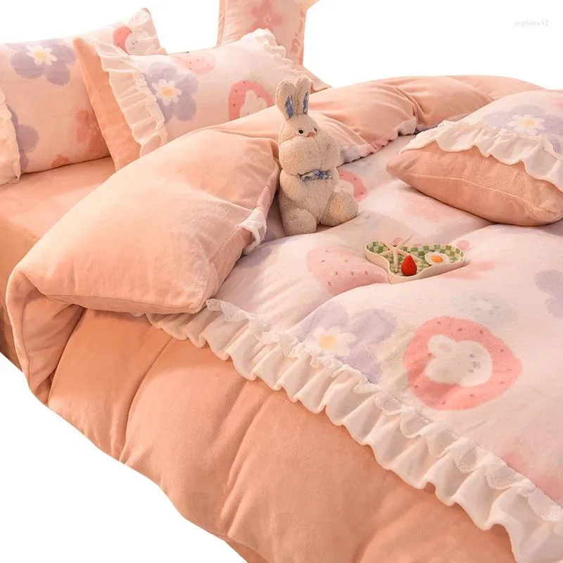 Bedding Sets Milk Baby Fleece Bed Four-Piece Double-Sided Coral Quilt Cover Winter Thermal Flannel Sheet