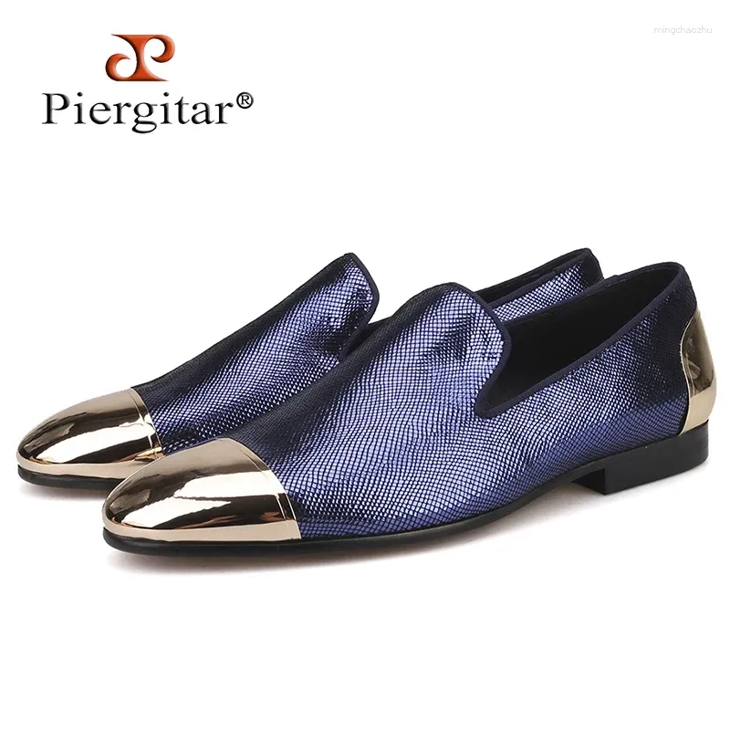 Casual Shoes Piergitar Style Three Colors Plaid Sheepskin Men With Front And Back Metal Toe Handmade Banquet Prom Men's Loafers