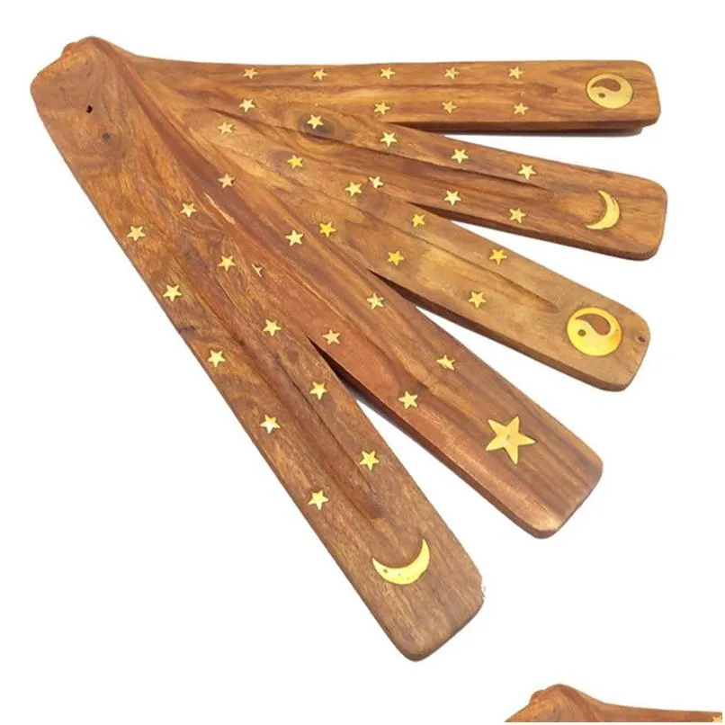 Lampes à parfums Natural en bois d'encens portefeuille Plateau de cendre Catcher Creative Impring Stars and Moon Burner Holders Tool encein Dro DRO4O