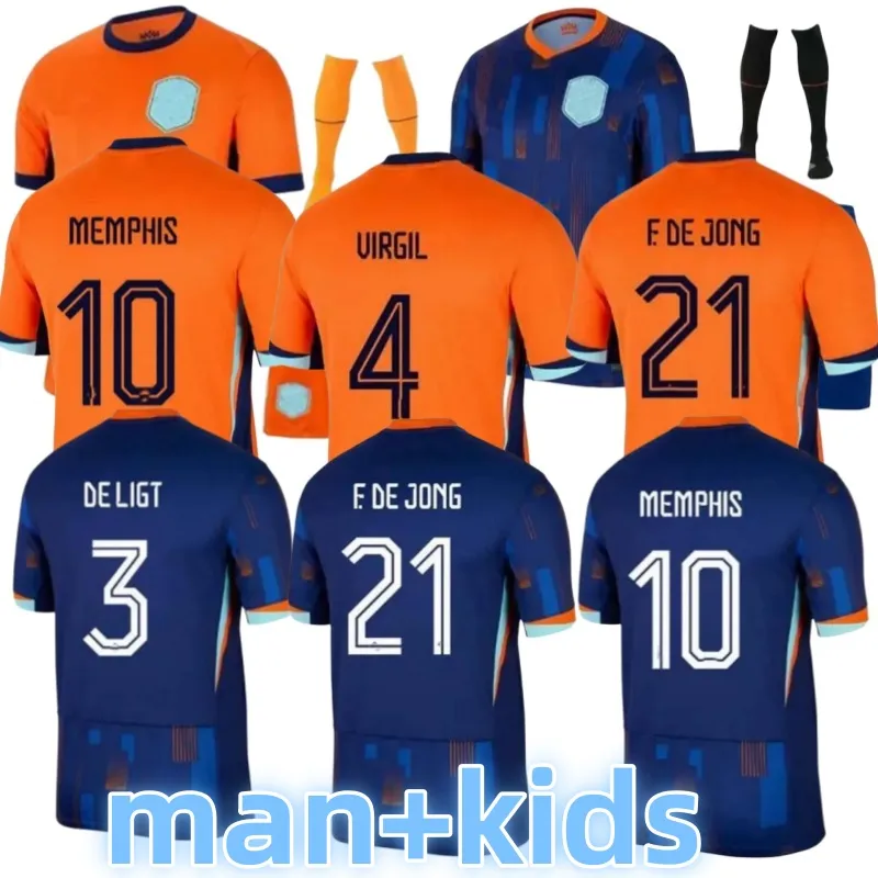 24 25 Holandia Memphis Soccer Jersey 2024 Holland Club Jersey de Jong Virgil Dumfries Bergvijn koszulka 2024 Klaassen Blind de Ligt Men Kit Kit Football Shirt
