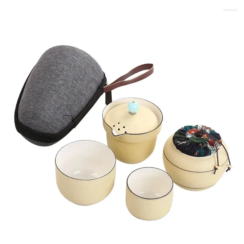 Tasses en céramique Taure Kettle Gaiwan Tentures de thé un pot et deux tasses de thé de voyage portables avec sac