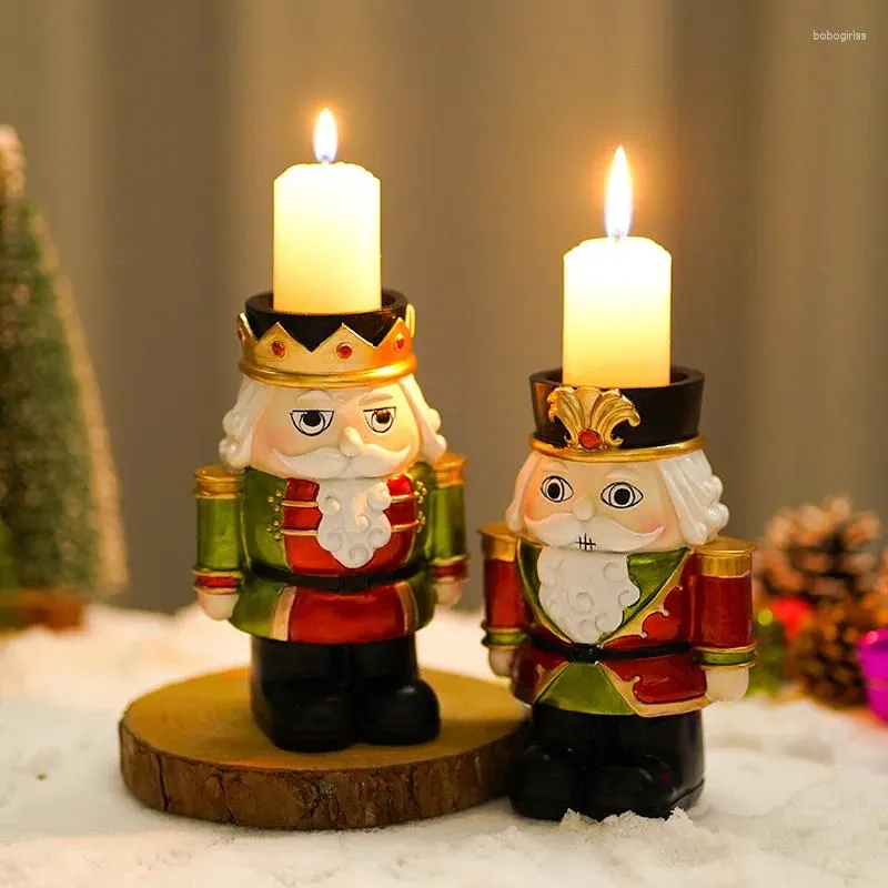 Ljusstakare nordiska nötknäppare stativ för juldekoration söt portavelas bordsskiva soldat staty prydnad semester hantverk xmas gåva