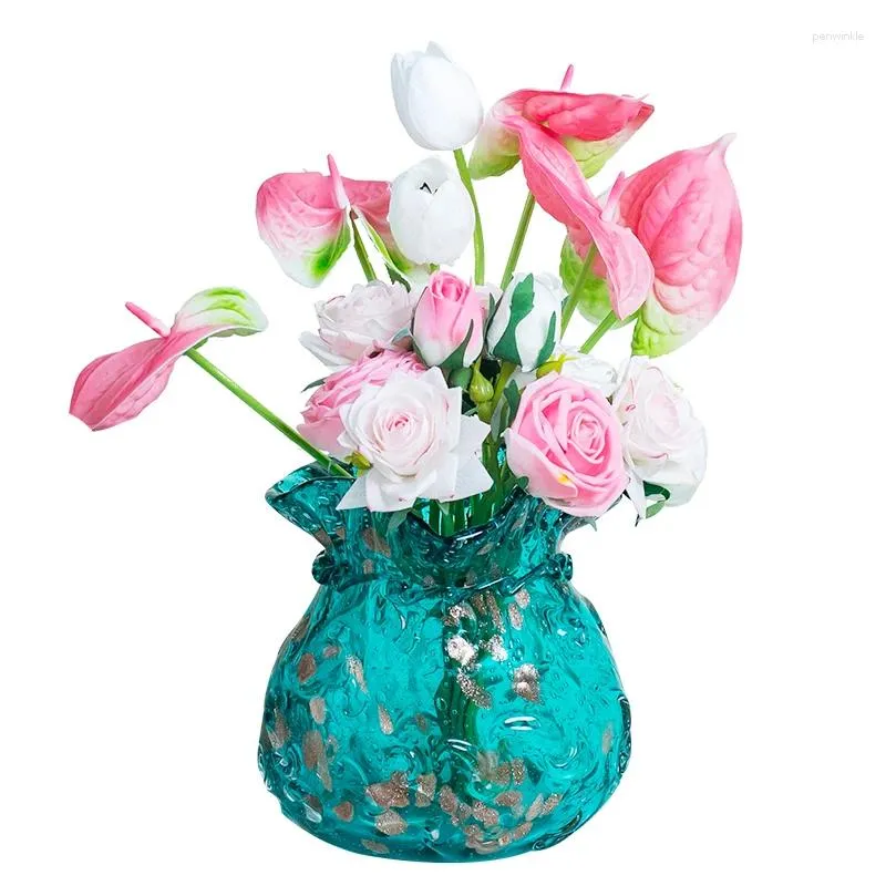 Vasen handgefertigte Retro -Spitzen -Lucky -Tasche gefärbte Glasur Vase Dekoration Tee Tisch im Wohnzimmerkunst Blume Arrangement