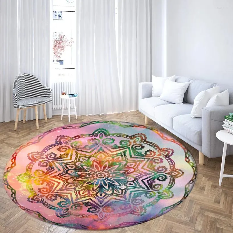 Carpets Brilliant et coloré Mandala Circulaire Tapis Home Living Room Bedroom Bathroom Floor Decoration