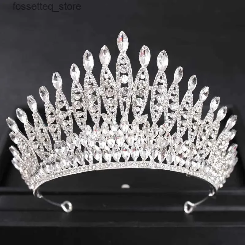 Düğün Saç Takıları Gümüş Renk Kravalı Kraliçe Büyük Taç Tiara Rhinestone Düğün Tiaras Kadın Pageant Balo Kaçakları Gelin Saç Aksesuarları Takı L46