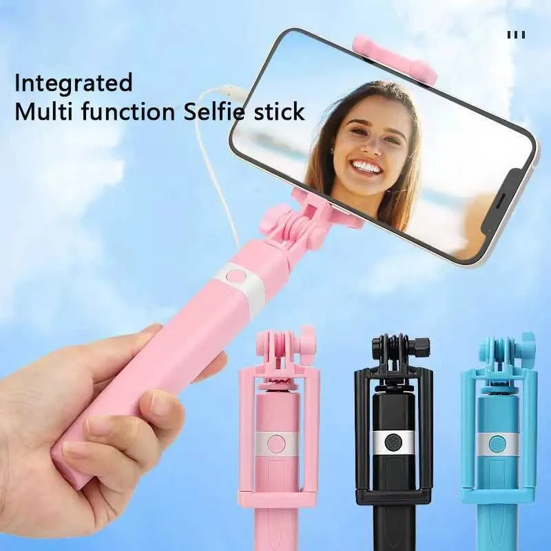 Mobile Mini Button Plastic Handle With Wire Monopod Universal Portable Selfie Stick Suitable For Mobile Phones 8.5-74CM_voghion.com