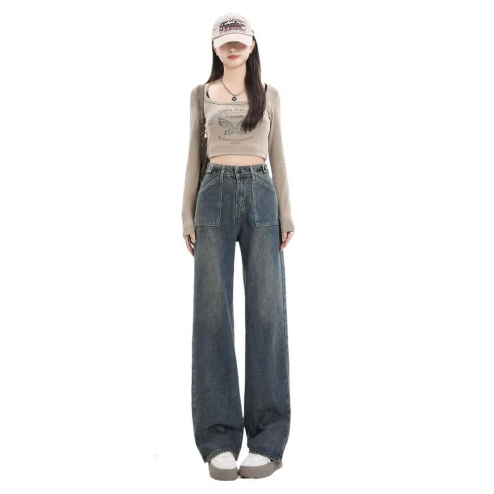 Jeans Taille Haute Femme Jambe Large Ample Vintage Américain - Pantalon Droite Confort