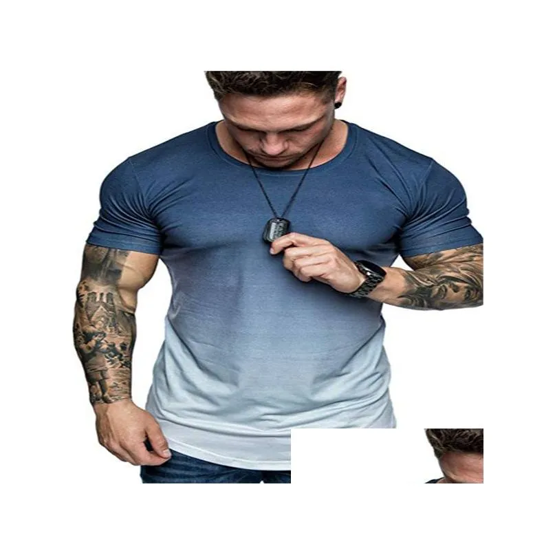 Men'S T-Shirts Mens T Shirts Gradient Short Sleeve T-Shirt Fashion Washed Round Neck Tee Retro Loose High Street Casual Drop Delivery Dhbej