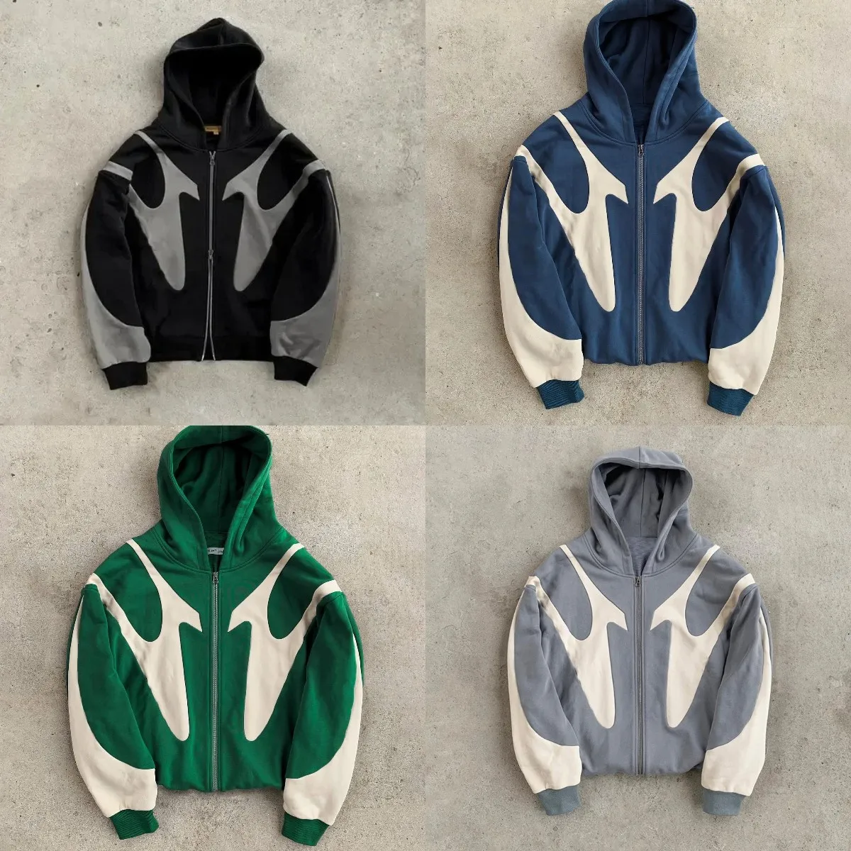 Men's Hoodies New Streetwear Sweatshirt Men Women Haruku Casual Green Light Cream Spliced Zipper Y2K Gothic Oversized_voghion.com