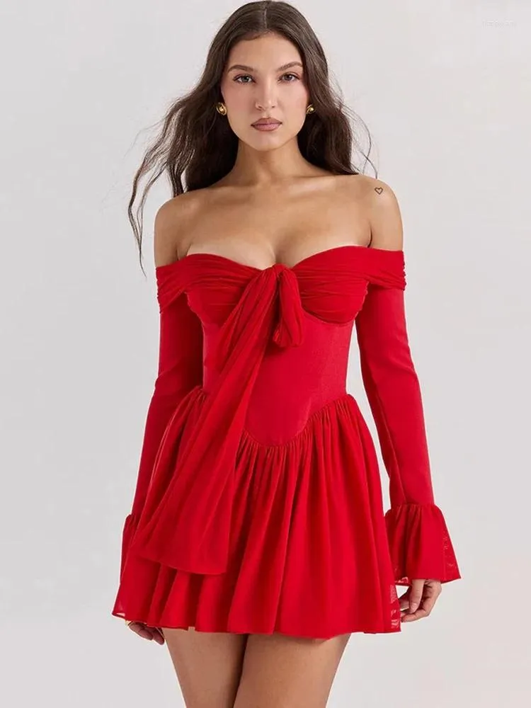 Red Mini Party Dress - Strapless Backless Sexy Club Dress, Off-Shoulder  Flare Sleeve Pleated Elegant Dress for Women , Buy Now! from Dhgate Basic &  Casual Dresses - price 34.29