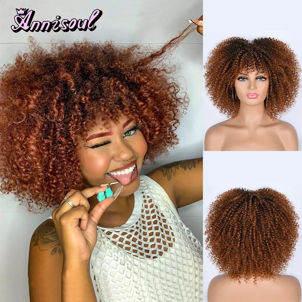 Cabello corto Afro Kinky Curly for Black Women Cosplay Rubia sintética ombre natural Borwn s Africano sin glúteo 240327 240327