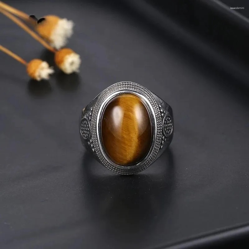 Cluster Rings Natural Tiger Eye Moonstone Кольцо для женщин S925 Серебряные украшения 10x14 мм.