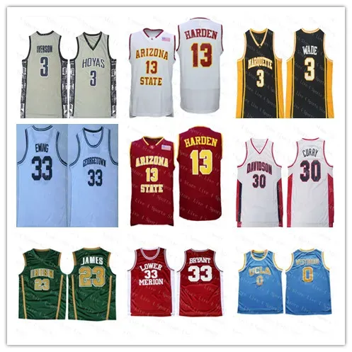 Idol 3 Iverson NCAA Retro College Baskeball Jersey Estado do Arizona James 13 Harden Davidson Stephen 30 Curry Marquette Wade Fighting Irish LeBron 23 James