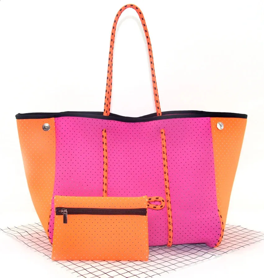 Borsa da tote spiaggia in neoprene all'ingrosso donne shopping borse da donna a grande capacità borse da donna con piccola custodia 240323