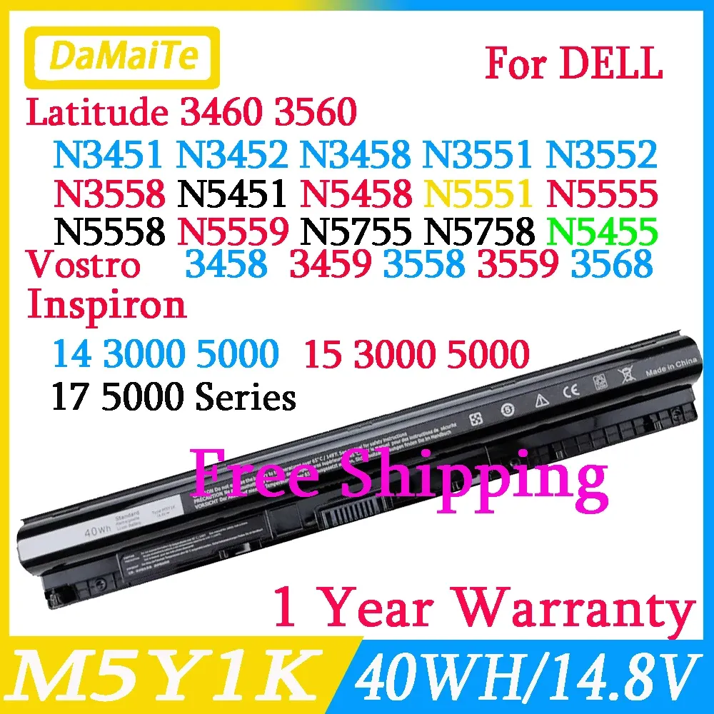 Batterijen Nieuwe M5Y1K -laptopbatterij voor Dell Inspiron 14 3451 5451 15 3551 3552 3567 5551 5552 5555 5558 5559 17 5756 3458 3558 V3458 V3451