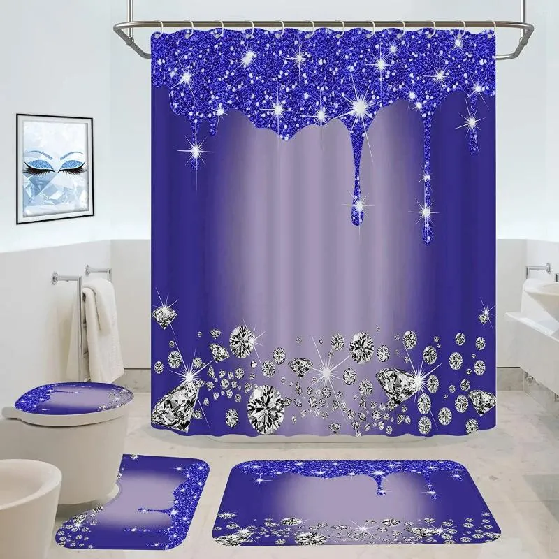 Rideaux de douche à rideaux de diamant violet Salle de bain moderne avec des couvercles de carpet de décor et de toilettes brillant