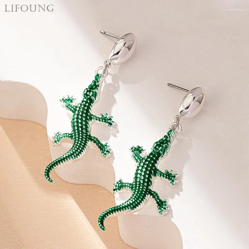 Kolczyki Dangle Metal krokodyl zielony emalia dla kobiet Fanny Designer Trendy Fashion Jewelry Hurtowe akcesoria 2024593
