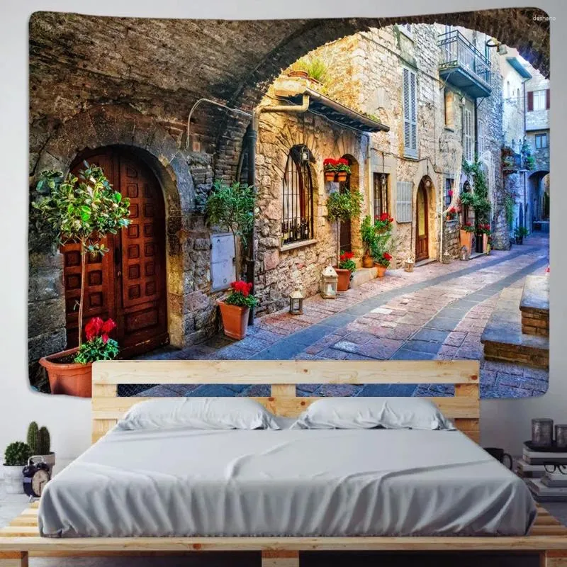 Tapestries Classic House Street Throw Bohemian European Town Wall Hanging Beach Handduk Art Dorm Home Decor