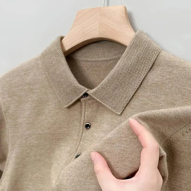 Camisa de suéteres masculinos Sweater de outono de lapela Blusa de roupas de roupas de roupa de lapela coreana Polo de malha de malha de malha