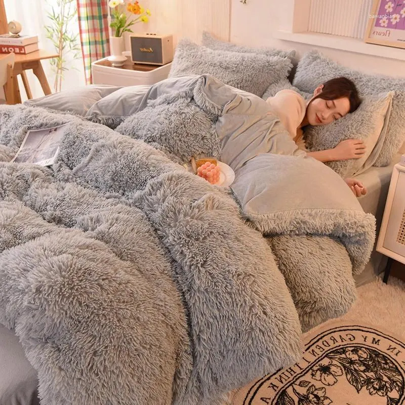Sängkläder sätter varma och mysiga prinsessor set mink täcke täcke säng täcke filt kudde vinter sovrum