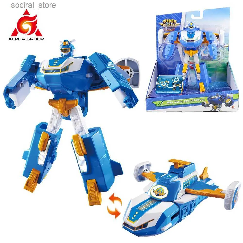 Actie speelgoedfiguren Super Wings Mini World Aircraft Robot 6 inch 11 stappen om van vliegtuigen te transformeren naar robotactiefiguren Anime Kid Toy Gift L240402