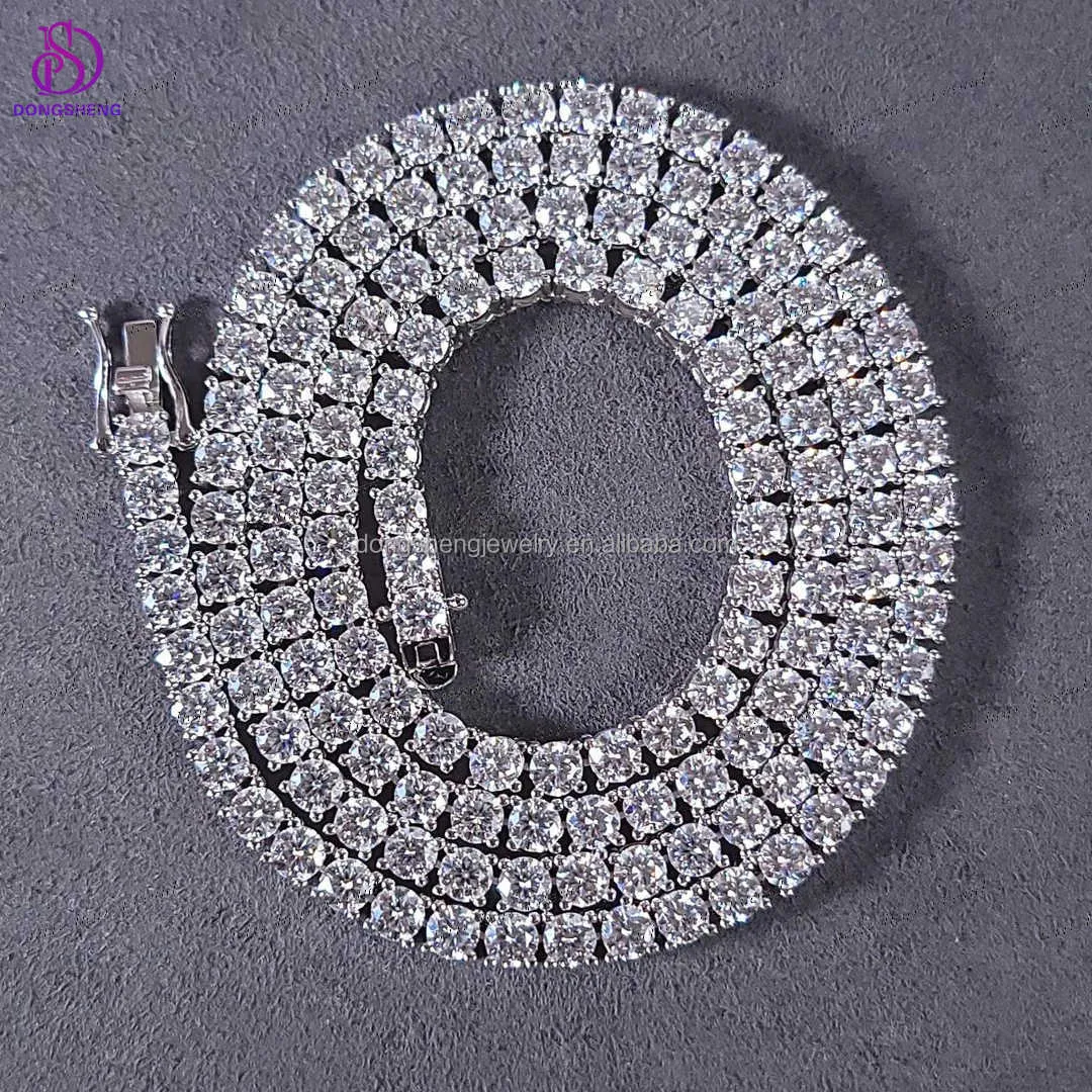 Men personalizado Hip Hop Fashion Jewelry Colares 925 Silver 4mm Iced Out Diamond Moissanite Tennis Chain