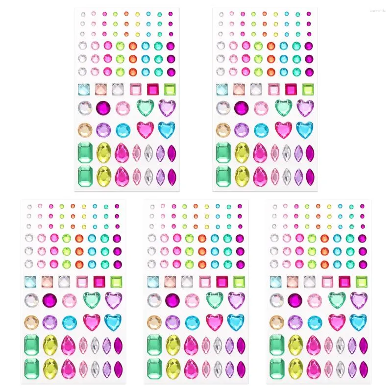 Bottiglie di stoccaggio Nuolux 5 fogli di autoadesivi cristallini acrilici strass gioielli gemme adesivi adesivi vari colori varie forme (multicolore