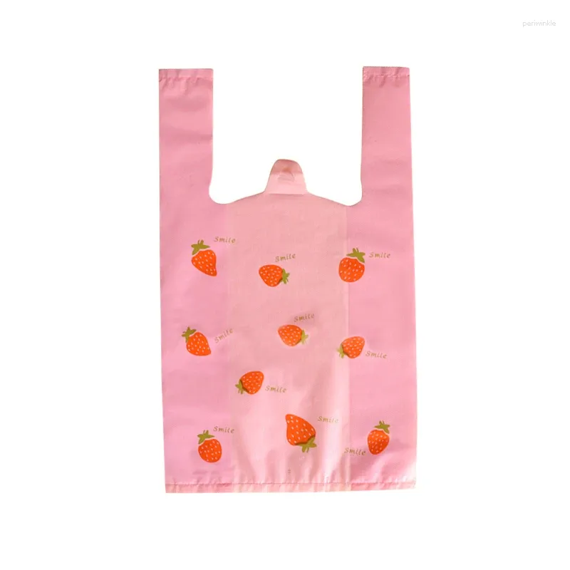 Sacs de rangement T-shirt à la fraise 20 Count Plastic Shopping Restaurant Bag Fruits réutilisables et jetables