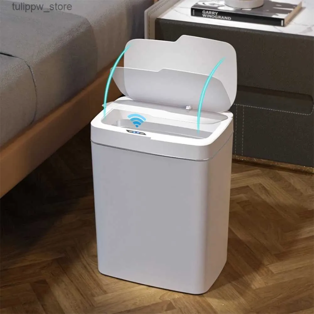 Contenedores de residuos 15/18 late de basura de sensor inteligente smart smant -water basura lata de basura eléctrica tranquila para el dormitorio de baño de cocina l46